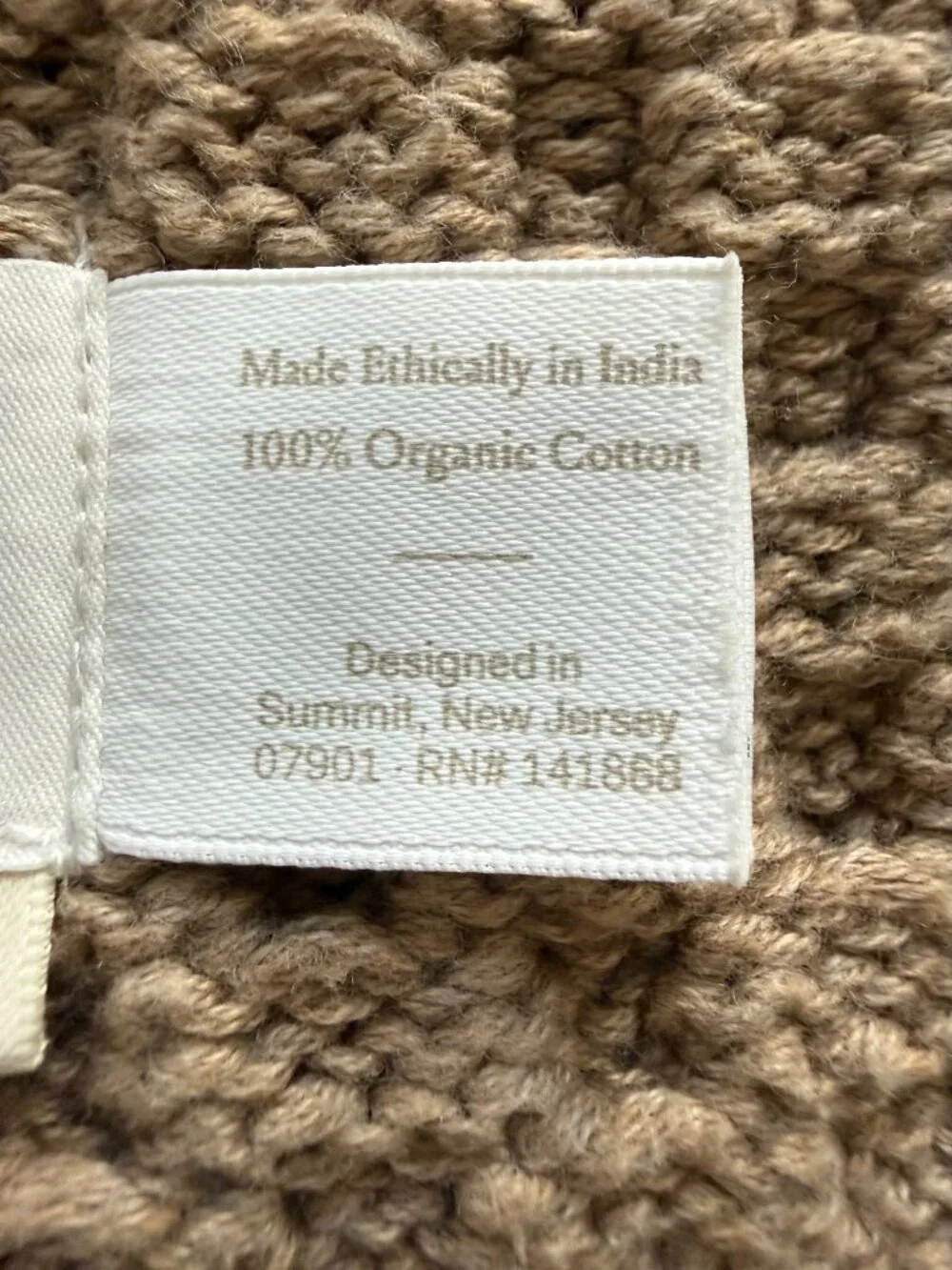 Boll & Branch Organic Cotton Cable Knit Throw Blanket Taupe Beige 55x70